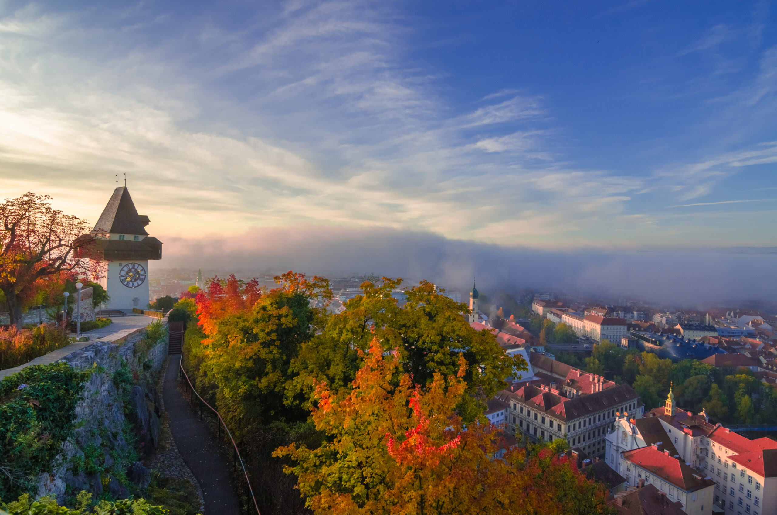 Cityscape,Of,Graz,And,The,Famous,Clock,Tower,(grazer,Uhrturm)