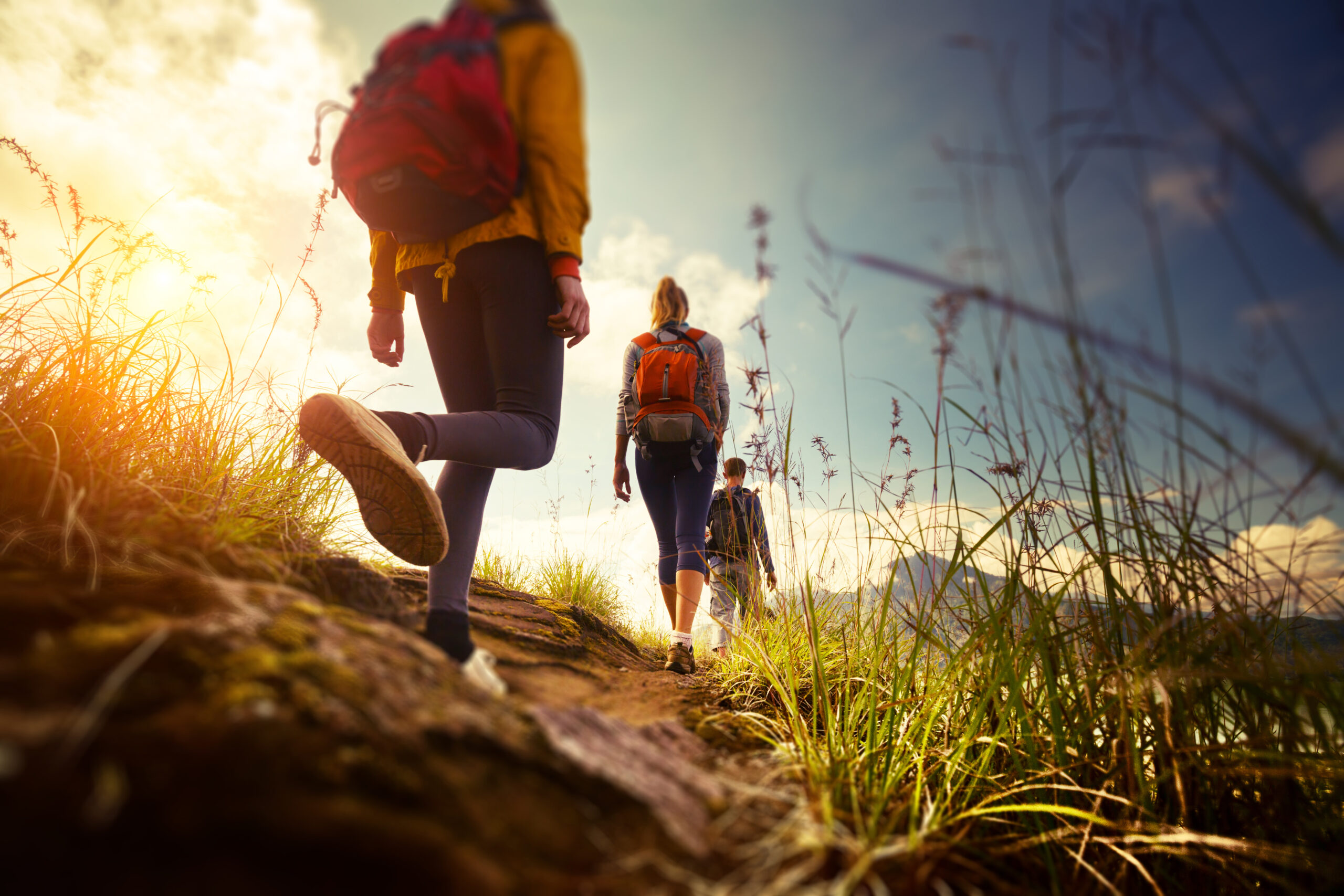 Group,Of,Hikers,Walking,In,Mountains.,Edges,Of,The,Image
